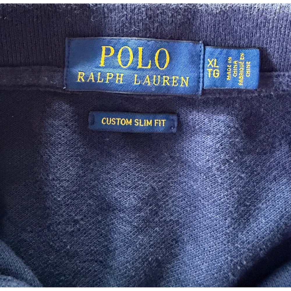 Polo Ralph Lauren Mens XL Navy Big Pony Custom Slim Fit Polo Shirt Gold Logo USA